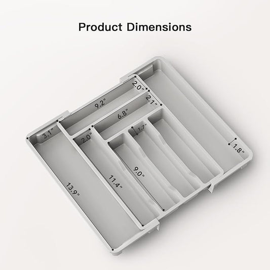 AMADA HOMEFURNISHING Expandable Silverware Drawer Organizer, Adjustable Utensil Tray For Kitchen Storage, BPA-Free Cutlery Holder for Spoons, Forks and Knives, Easy to Clean and Wash, Gray