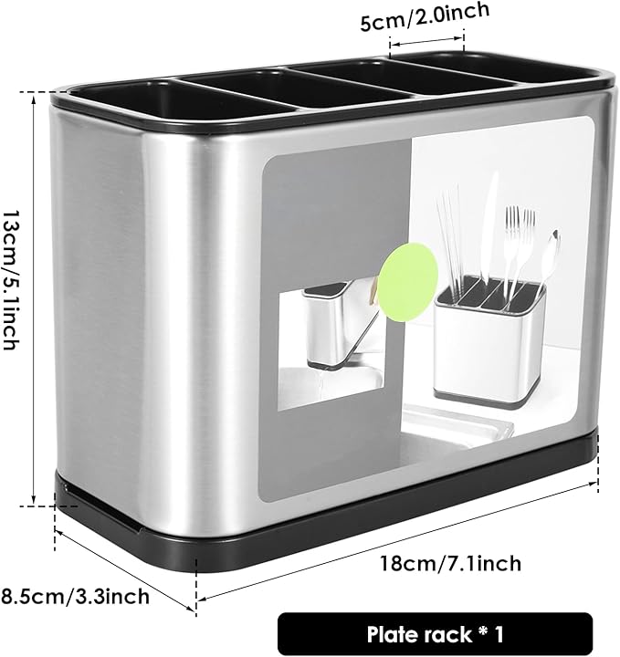 2PCS Silverware Cutlery Organizer, Stainless Steel Kitchen Utensil Holder with 4 Compartments for Counter, Caddy Organizer for Faltware Spoon Fork and Tool