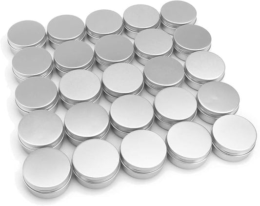 60 Pack aluminum round lip balm tin container bottle with screw thread lid - great for store spices, candies, tea or gift giving, （1oz）
