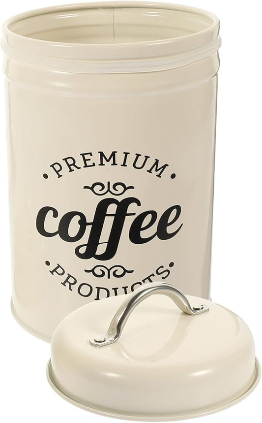 Luxshiny Metal Food Storage Jar with Airtight Lid Multi-Function Kitchen Container Vintage Sealed Canister for Coffee Bean Loose Tea Sugar Candy Pasta (1.2L Ivorywhite)