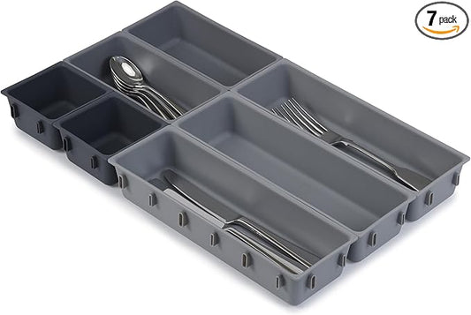 Joseph Joseph Blox 7 Piece Plastic Storage Trays Cosmetics, Stationary, Utensils Drawer Organizer Grey