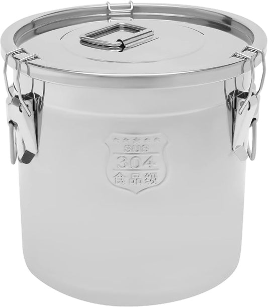 DYNAMI 304 Stainless Steel Airtight Canister with Airtight Lids, 5.5Gal Large Canisters Container w/Locking Clamp,Bucket Metal Food Storage Containers for Flour,Grain, Coffee Bean(21L)
