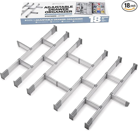 Practical Comfort Aluminum Drawer Organizer for Kitchen Utensils Silverware Flatware 18 Dividers Set | SHORT