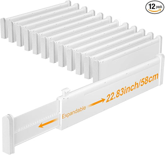 HiYZ Expandable Drawer Dividers, Large Kitchen Utensils Drawers Divider, 2.36" High Adjustable Drawer Organizers Separators for Clothing,Kitchen Utensils,Tools,12 Long Dividers(12.6"-22.8")