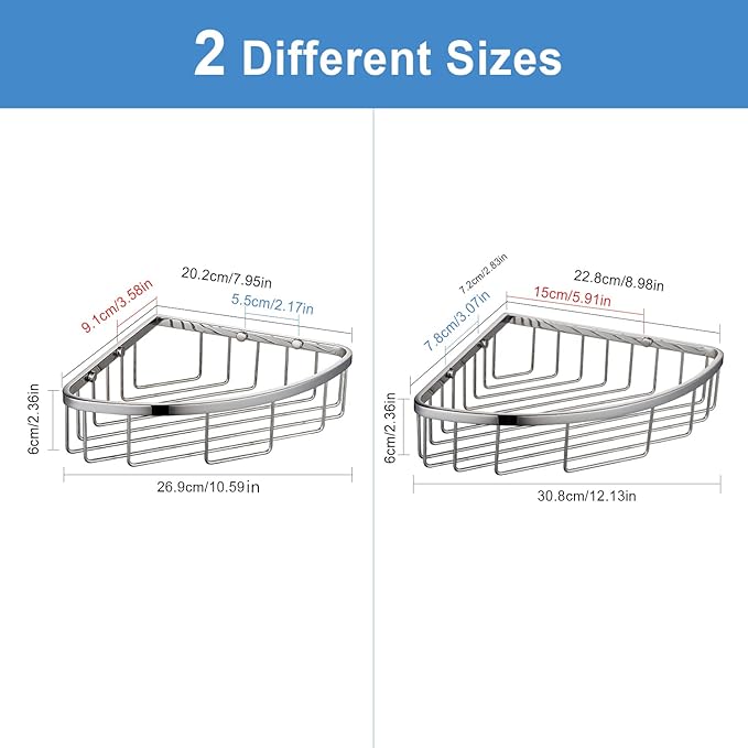 [2 Pack] Corner Shower Caddy Organizer, SUS304 Stainless Steel Heavy Duty Rust-Proof Shelf Holder, Wall Mounted Storage Rack for Bathroom Kitchen, Polished Chrome