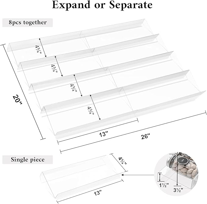 Acrylic Spice Rack Tray - Spice Drawer Organizer for Kitchen Cabinets Storage and Organization (Jars Not Included)