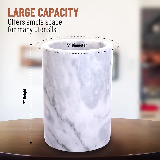 Homeries Marble Utensil Holder Set - Utensils Included - Flatware & Utensil Storage Organizer for Countertops, Pantry, Bathroom, Office & Center Table - Stylish Kitchen Counter Decor