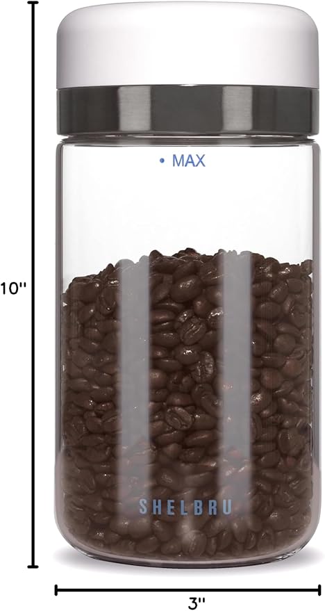 Smart Coffee Container & Food Storage w/Electric Vacuum Seal, Airtight Coffee Canister for Whole & Ground Bean Storage, Durable Borosilicate Glass Jar, Charging Cable Included, 10.5oz / 250g