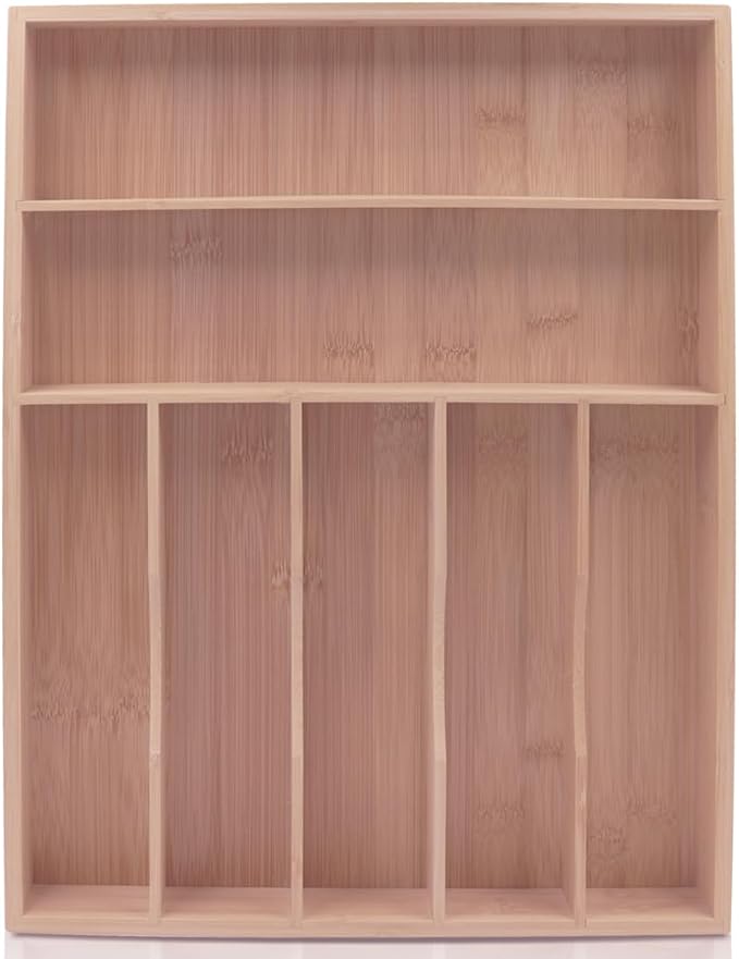PALM NAKI Silverware Organizer Premium Bamboo Cutlery Organizer Tray - Kitchen Drawer Organizer for Silverware, Utensils - Flatware Organizers - Kitchen Organization (Natural Classic, 7 Slots)