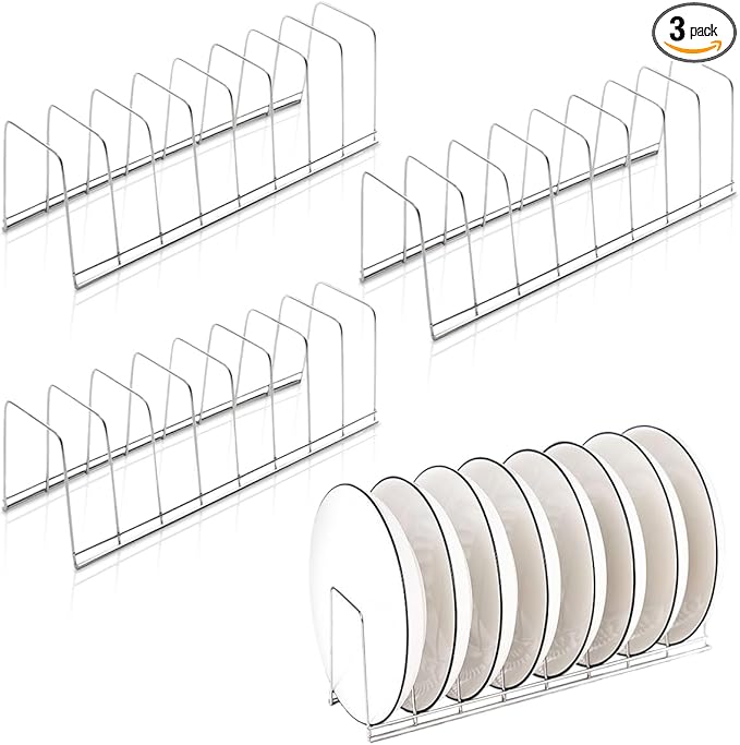 4 Pack Pot Lid Holder Kitchen Pot Lid Organizer Cabinet Rack Suitable for Bakeware, Dish, Plate, Pots & Pans, Cutting Boards, Serving Trays, Reusable Containers in Cabinet Pantry (Silver)