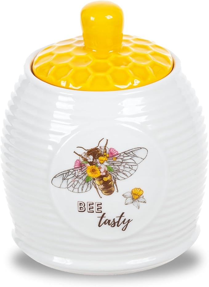 Kitchen Storage Canisters Honey Bee & Flower Pattern Ceramic Tea Coffee Sugar Storage Canister Jar with Airtight Lid for Home Modern Kitchen, 300ml/10oz, Small