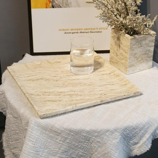 Natural Beige Travertine Marble Luxury Tray,for Kitchen Sink,Bathroom Soap Bottles,Makeup,Towel Organizer Tray