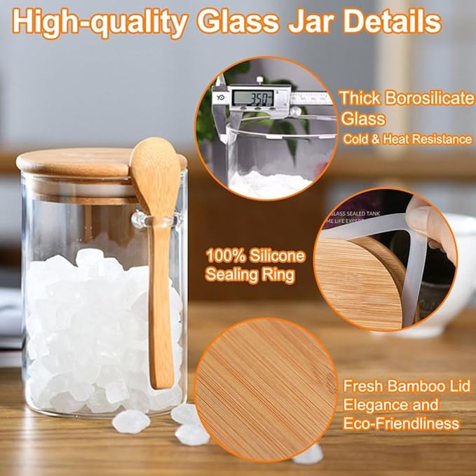 【Father’s Day Gift】6 Pack Glass Jar with Bamboo Lids, 18.5Oz Glass Containers with Airtight Bamboo Lid,100% Sealed overnight oats jars salad prep jars for Candy Coffee Beans Sugar Nuts Cookies