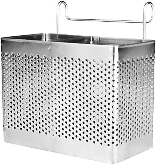 TOPINCN Kitchen Utensil Storage Holder, Stainless Steel Utensil Container Hanging Mesh Utensil Drying Rack Fork Chopsticks Storage Organizer Tableware Dinner Service Holder Cutlery Rack (Double Grid)