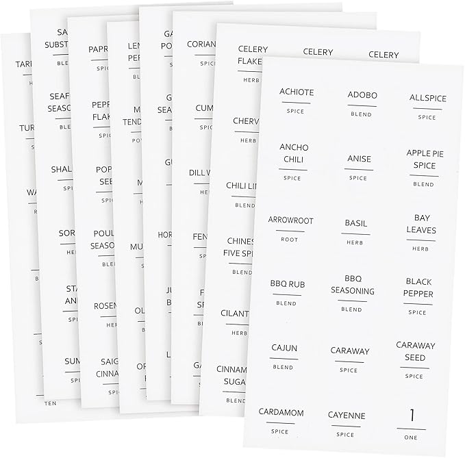 Talented Kitchen 144 Spice Labels Stickers, White Spice Jar Labels Preprinted for Spice Jar Lids, Seasoning Herbs Spice Rack Organization, Water Resistant, Black Minimalist (Round 1.5 in)