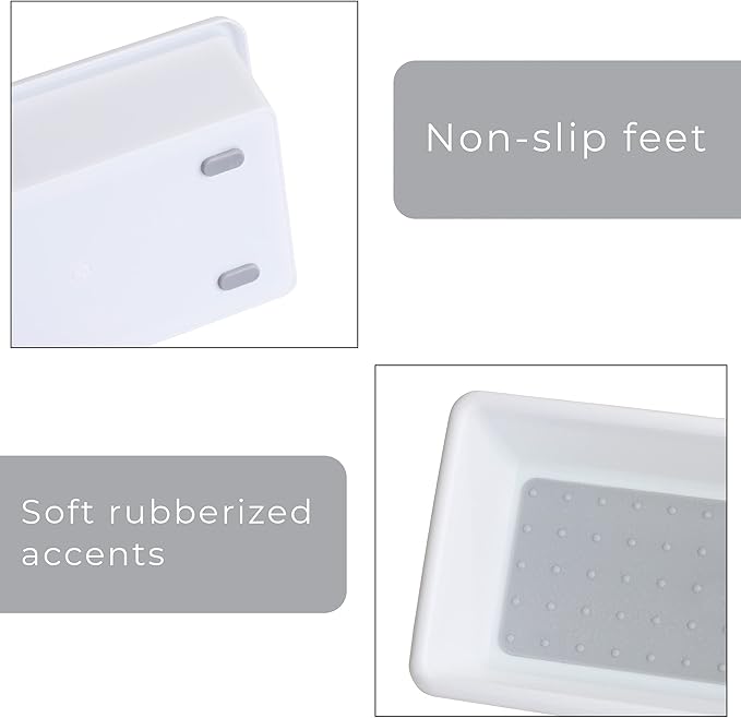 Smart Design Plastic Drawer Organizer - Set of 3-6.75 x 3.75 Inch - Non-Slip Lining and Feet - BPA Free - Utensils, Flatware, Office, Personal Care, or Makeup Storage - Kitchen - White with Gray