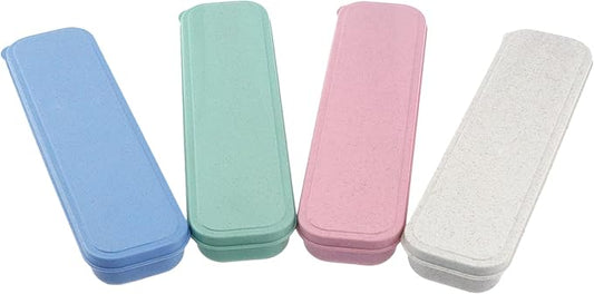 MY MIRONEY 4-Piece Travel Tableware Set - Portable Utensil Storage Box in Pink, Blue, Beige, Green