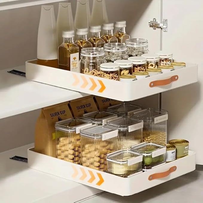 Pull out cabinet organizer, metal heavy duty drawer, under sink pull out home organizer with nano adhesive film fixing for kitchen/storage/bathroom/bedroom,12.2" W x 18.9" D x 3.15" H