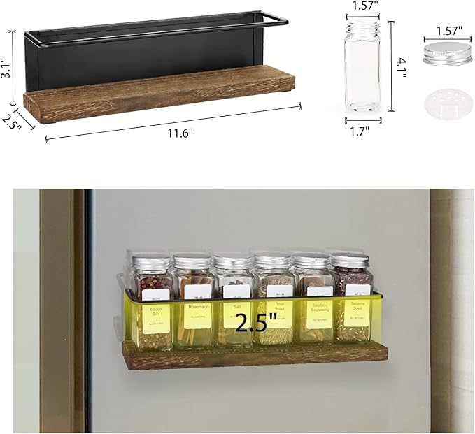 Magnetic Spice Rack Organizer with 12 Jars, 216 Labels, 1 Steel Funnel for Refrigerator，Microwave Oven - Full Set of Seasoning Organizer, Kitchen Gadgets