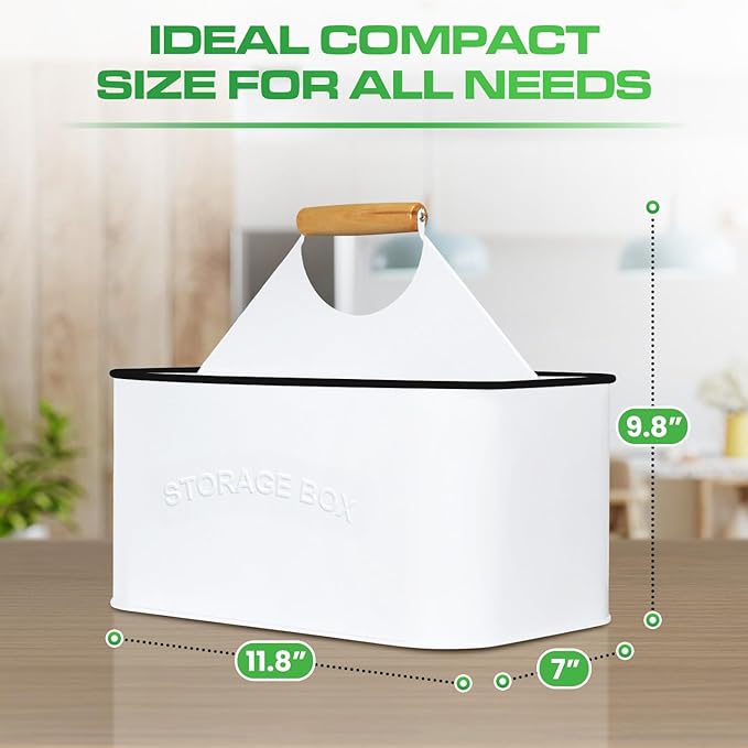 Plexon White Metal Caddy, Table Utensil Caddy with Handle Galvanized Steel Utensil Holder for Party Metal Flatware Caddy Large Silverware Organizer Countertop for Kitchen Garden Patio Bathroom