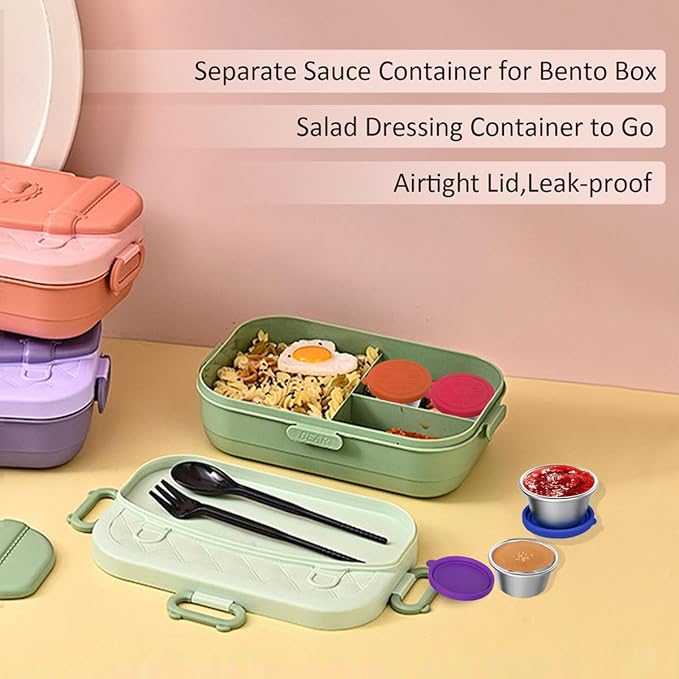 18 Pack Salad Dressing Container To Go 2.4oz Small Condiment Containers with Leakproof Silicone Lids Reusable Stainless Steel Sauce Cups for Office Lunch Bento Box Picnic Meal Prep Travel Party