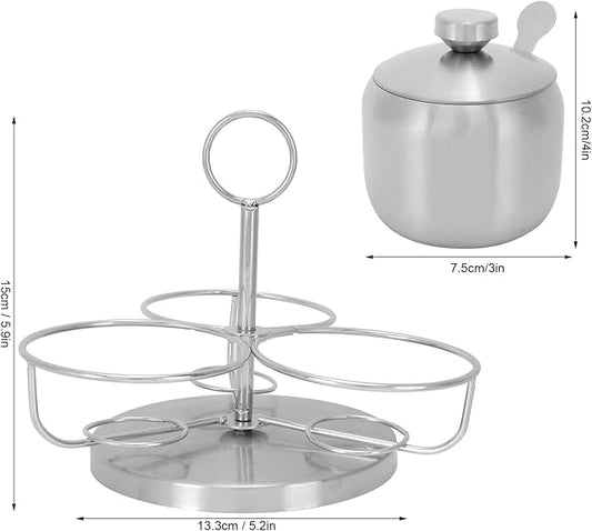 Stainless Steel Condiment Seasoning Container Pots Set with Spice Rack Large Capacity Tone to Store, Sugar, Salt, Oil, Spices Condiment Jars Storage, Silver