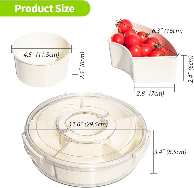 Veggie Tray with Lid and Handle, Divided Serving Tray, Snack Spinner, Portable Snackle Boxs for Candy Fruits Nuts, Clear Fridge Organizer and Storage for Party, Picnic, Travel, Beach