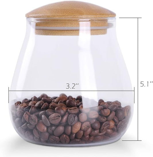 WHJY 26oz Clear Glass Storage Canister Holder with Airtight Bamboo Lid, Small Cute Modern Round Decorative Container Jar for Coffee, Spice, Candy, Salt, Cookie, Condiment, Pepper, Sugar
