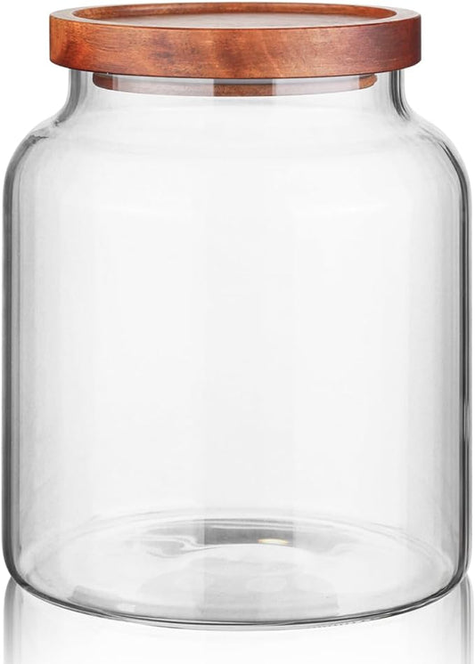 Labina Glass Storage Container Airtight Food Jars Kitchen Canister with Wood Lids, 60 Oz Wide Mouth Pantry Organization Glass Jar for Flour, Sugar, Cookie, Spagetti, Nuts and Candy