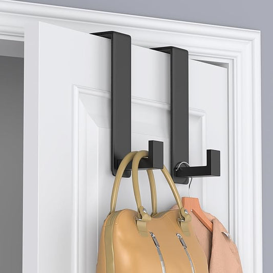WUIVIUT 2 Pack Heavy Duty Single Over The Door Hooks L-Shaped Bedroom Door, Jacket Hanger Hook, 1.77 inch Wide Over The Door Hook, Strong Holder for Coats(L Shape 2 Pack, Fits 1-3/4'' Thick)