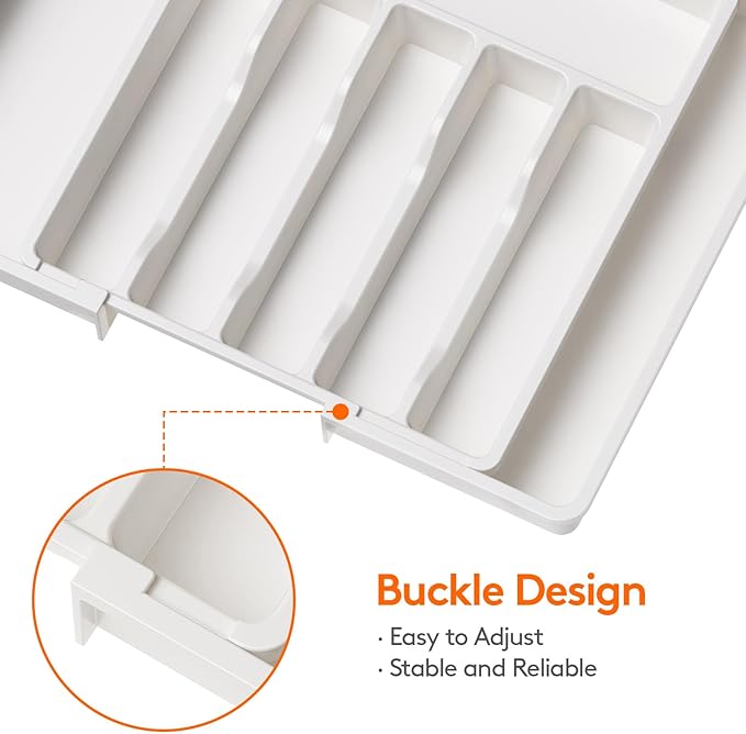 Lifewit Silverware Drawer Organizer, Expandable Utensil Tray for Kitchen, BPA Free Flatware and Cutlery Holder, Adjustable Plastic Storage for Spoons Forks Knives, 2 Pack, White