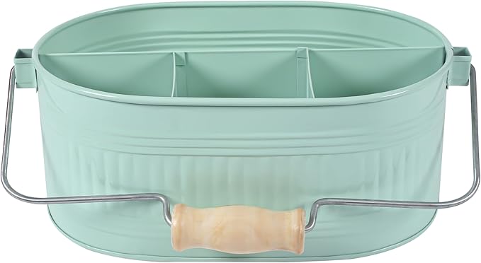 Utensil Holder For Parties - Galvanized Party Organizer, Picnic Plates & Utensils Caddy - 13.5 Inch