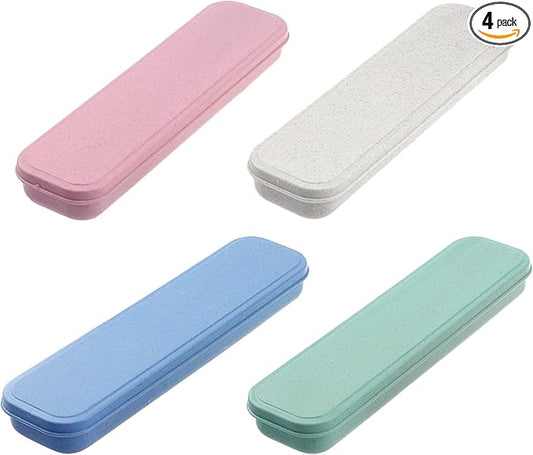 MY MIRONEY 4-Piece Travel Tableware Set - Portable Utensil Storage Box in Pink, Blue, Beige, Green