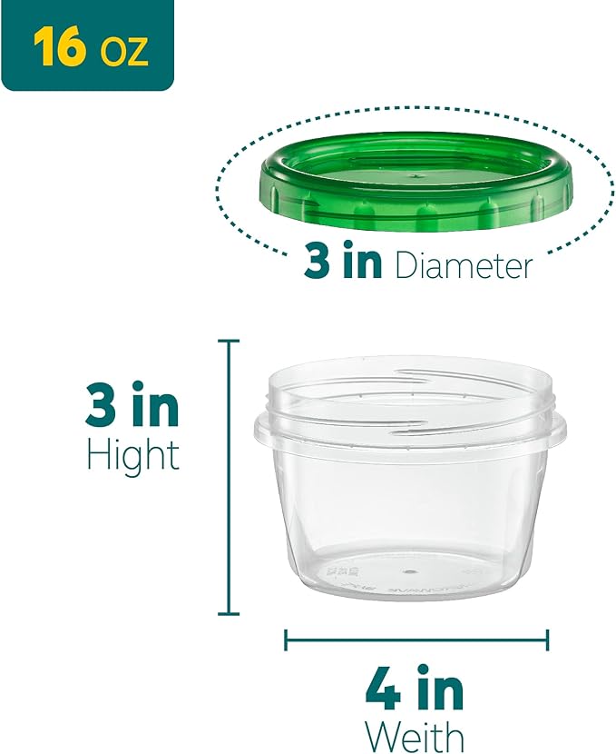 Twist Top Food Storage Containers 16 oz 12 Pack Plastic Freezer Storage Containers Leakproof Reusable with Screw on Colored Lids