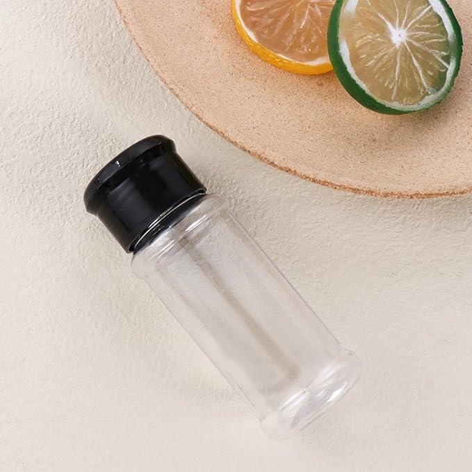 5 Pcs Plastic Spice Jars/Bottles, 3.5 Oz Spice Containers BPA free with Black Cap, Perfect for Storing Spice, Herbs and Powders