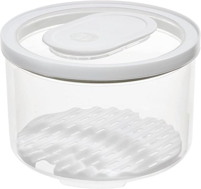 iDesign Round Fridge Produce Bin with Removable Drainage Tray and Lid - Set of 2 - Clear