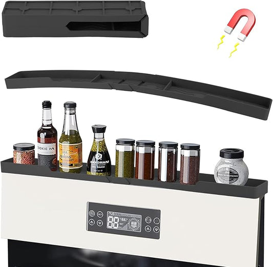 Silicone Stove Top Shelf 30" Magnetic Spice Rack Organizer Over The Stove Top for Kitchen for Curved Stove Oven Top Spice Rack Heat Insulation Non-slip (Black)