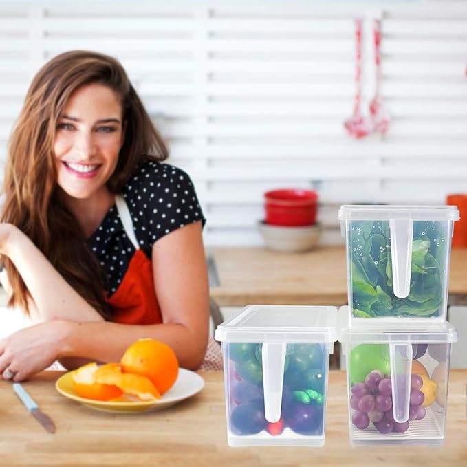 SILIVO Lettuce Keeper for Fridge(3 Pack)- 4.5L Vegetable Storage Containers for Refrigerator with Drain Tray Keep Fresh for Veggies and Salad