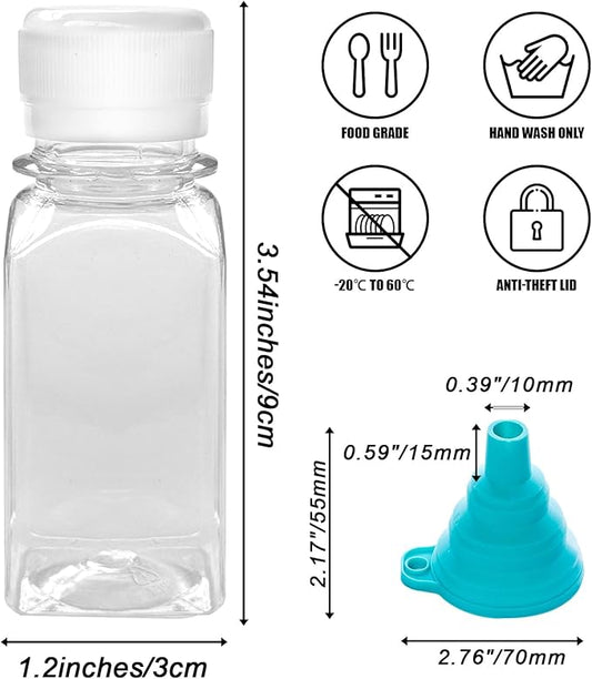 30Pcs 2 Oz Empty Plastic Juice Bottles with Caps,Reusable Clear Bulk Beverage Containers with Tamper Evident Lids ,Transparent Square Bottle for Juice,Drinking,Liquor,DIY,Wedding,Party,Travel(White)