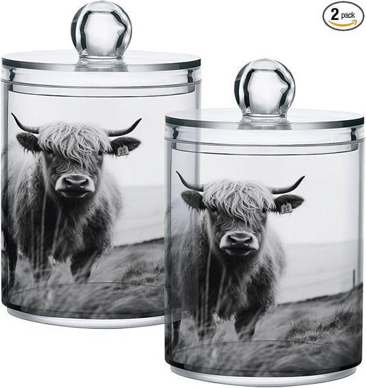 Highland Cow 2PC Airtight Transparent Plastic Storage Jar Food Storage Container Plastic for Food Herbs Tea etc with Storage Lid easy to use and clean With lid Easy To Use