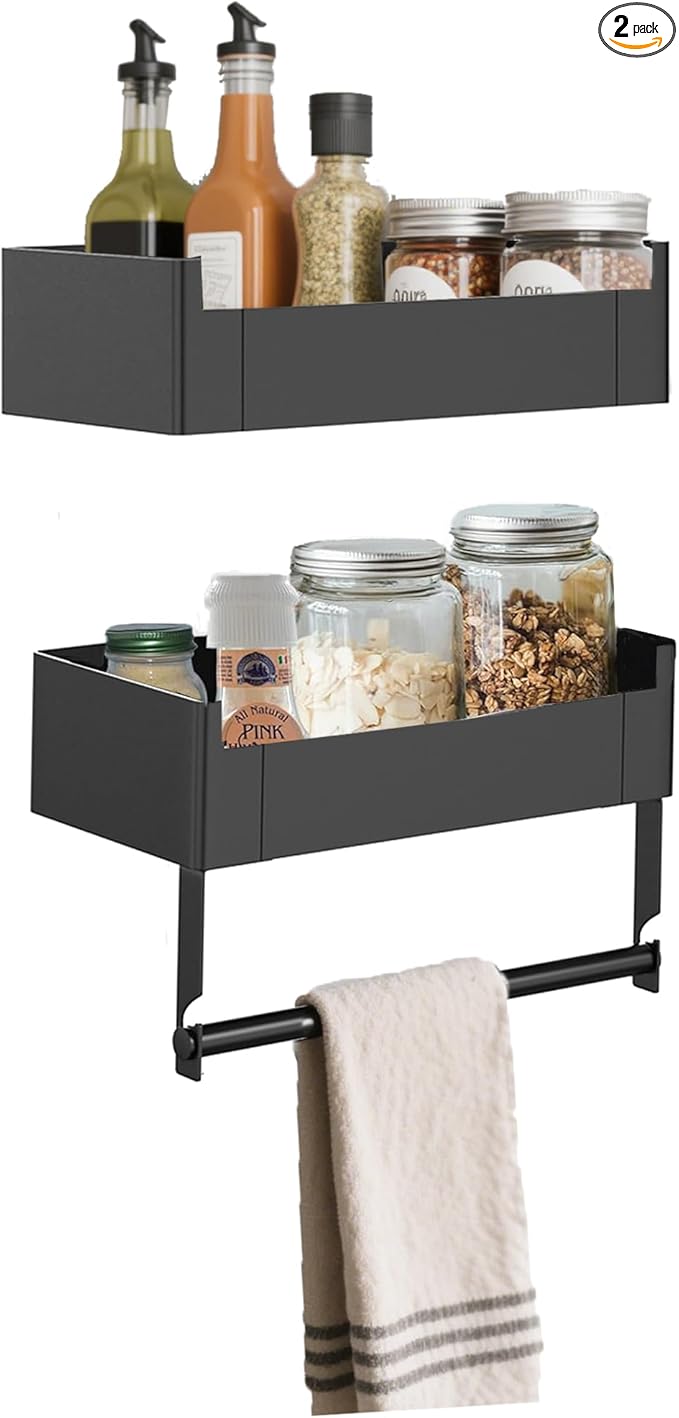 2 Pack Spice Rack for Side of Refrigerator Spice Organizer with Paper Towel Holder Bar Spice Shelf for Fridge Stove Oven in Small Kitchen Wall Organizer and Storage Essentials