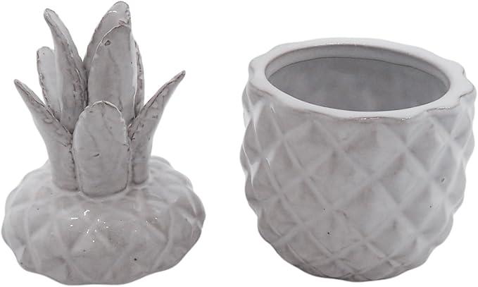 White Ceramic Pineapple Canister Storage Jar, Tropical Home Decor, Kitchen & Bar Accessory, 9.5 Inches