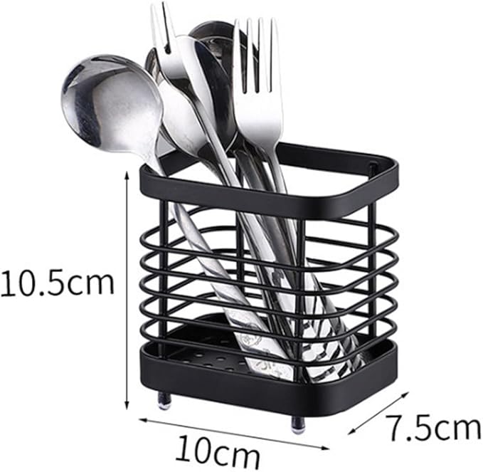 Utensil Holder, Stainless Steel Sink Utensil Holder Countertop, Kitchen Utensil Drying Caddy, Cutlery Drainer for Utensil, Rust-Proof Cutlery Utensil Organizer (Black)