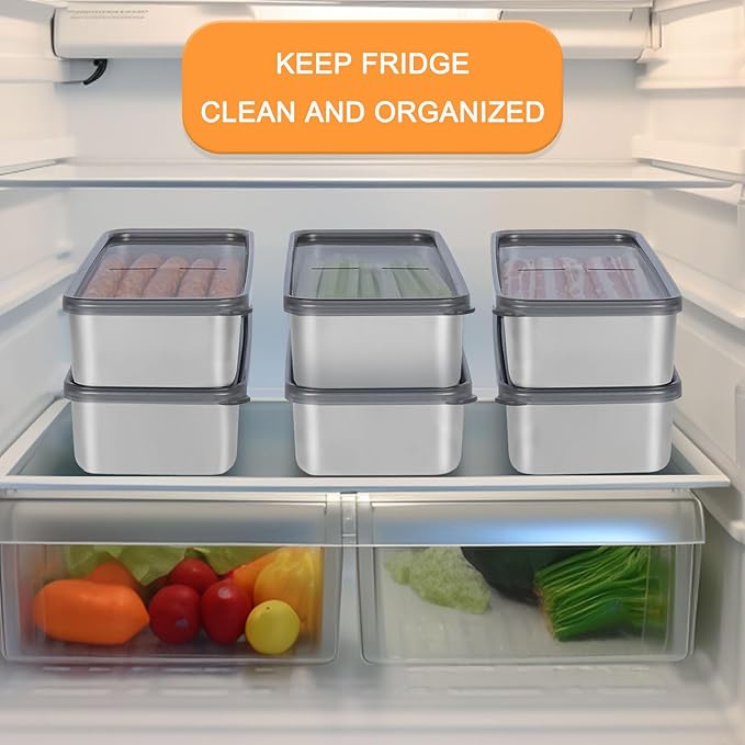 Bacon Container for Refrigerator,1Pack Bacon Holder for Fridge,Deli Meat Box for Fridge,304SS Airtight Food Storage Container,Stackable Refrigerator Organizer with Locking Lid (BPA Free)