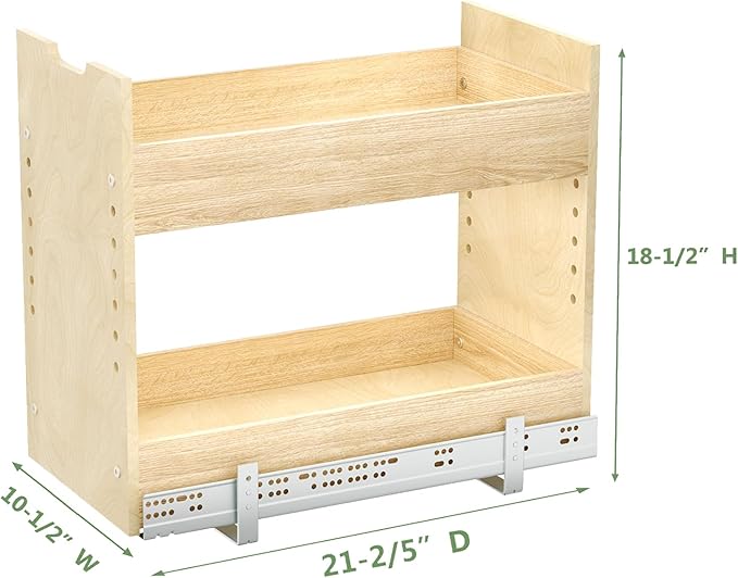 ROOMTEC Pull Out Cabinet Organizer with U Bracket,10½”W x 18½”H 2-Tier Adjustable Kitchen Spice Rack, Spice Rack Organizer for Narrow Cabinet Drawers Slide Out, Soft Close
