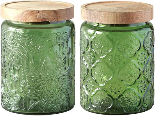 Vintage Glass Jar with Lid,Cookie Candy Jar Coffee Canister Food Storage Containers Storage Jar Set for Kitchen Office (Yellow)