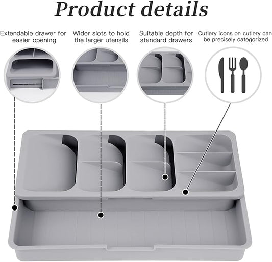 Faridabio Silverware Organizer Storage Tray,Cutlery Expandable Organizer for Kitchen Drawer Holding Flatware Spoons Forks