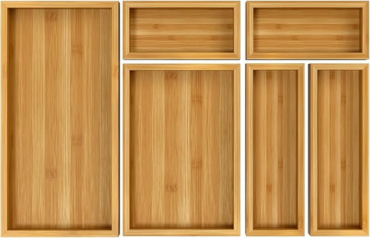 MaxGear Bamboo Kitchen Drawer Organizer, 18x12x2 Inches with 6 Adjustable Compartments, Utensils Cutlery and Flatware Storage for Silverware and Kitchen Accessories