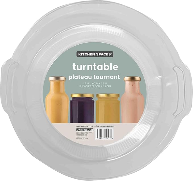 Kitchen Spaces Large Lazy Susan Organizer Bin, Pantry Rack or Deep Cabinet Turntable Shelf Storage, High Sides to Prevent Spills, BPA-Free Plastic, Clear and Sturdy with Full Spin