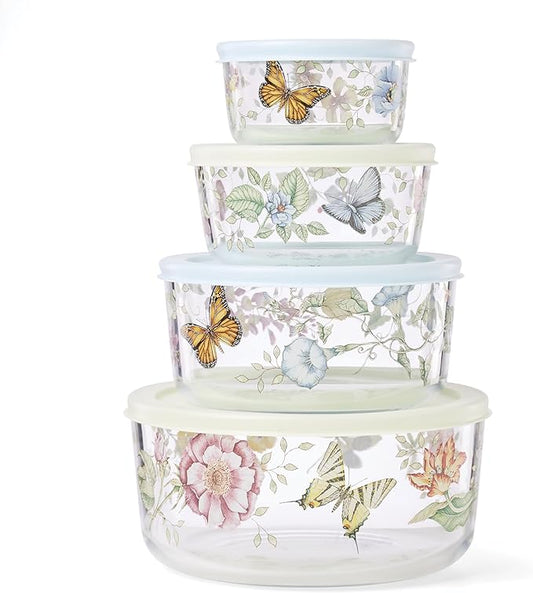 Lenox 897944 Butterfly Meadow Glass Food Storage Containers With Lids, Set Of 4